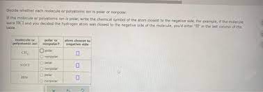 Ch4 polar or nonpolar atom closest to negative side. Solved Decide Whether Each Molecule Or Polyatomic Ion Is Chegg Com