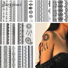 8 Feuilles Temporaire Tatouage Autocollant Fleur Dentelle Bijoux Style Faux Noir Chaine Bracelet Tatouage Femme Bricolage Poignet Corps Art Decalque Chaud Aliexpress