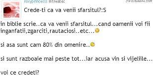 Postarea repetată de întrebări/răspunsuri ce încalcă regulamentul tpu va duce la suspendarea sau chiar la anularea contului. Sfarsitul Si Venirea Lui Diacritica