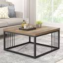 Amazon.com: FOLUBAN Square Coffee Table, Rustic Wood and Metal ...
