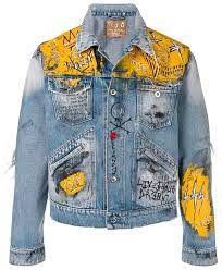 Check out these cool diy jeans makeovers to learn how to make cool shorts, painted ideas, bleach and distressed jeans, glittery and hand stitched ideas. Mjb Painted Denim Jacket Diy Denim Jacket Custom Denim Jackets Denim Jacket