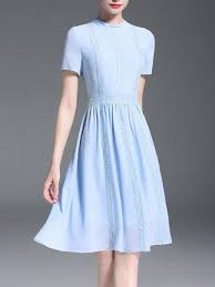 Light Blue Midi Dress A Line Daytime Paneled Solid Dress Dresses Light Blue Midi Dress Online Dress Shopping