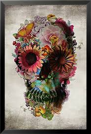Flower pot in the form of a skull on a outdoor shelf at a street cafe. Buy Art For Less Flower Skull Day Of The Dead Skull With Colourful Flowers By Ali Gulec Framed Graphic Art Reviews Wayfair Ca