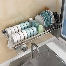 Amazon Com Colture Over The Sink Dish Drying Rack Hanging Stainless Steel Dish Drainer Dryer Rack With In 2020 Wall Mounted Dish Rack Dish Rack Drying Dish Drainers