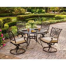 Provide the perfect way to enjoy a great meal outdoors surrounded by natural beauty. Hanover Traditions 5 Piece Cast Aluminum Outdoor Patio Dining Set 4 Swivel Rocker Chairs And 48 Round Table Brushed Buy Online In Belize At Belize Desertcart Com Productid 2406922
