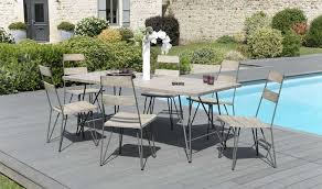 Ensemble de jardin elyse 1 table et 8 fauteuils. Ensemble Repas De Jardin Teck Et Acier Lumpur