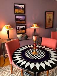 Whimsical Painted Tabletop 30 Round Painted Wood Table Etsy Painted Table Tops Rustic Dining Furniture Painted Table