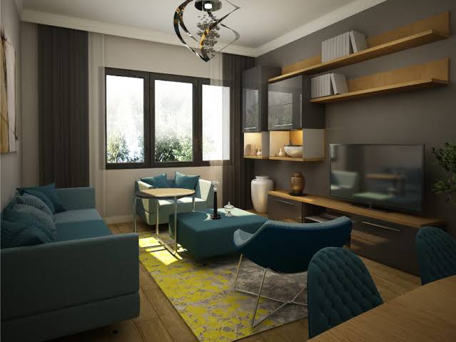 Elegant, sunlit living rooms with high-end modern finishes, AI generated
