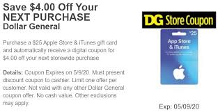 Other gift card options are available, too. Expired Dollar General Buy 25 Itunes Gift Card Get 4 Off Your Next Purchase Gc Galore