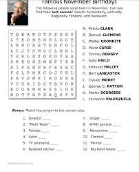 This list of celebrities is loosely sorted by popularity. Forster Woods Adult Day Center Are You Familiar With November S Famous Birthdays Try Out This Crossword Puzzle And Put In The Comments How Many You Found Facebook