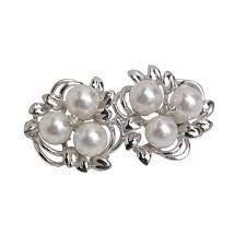 双花钻石胸针4克14k白金2圆钻石 0 08克拉5 5 5毫米白色圆形akoya珍珠 pearl earrings earrings jewelry