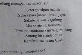 Mungguh cacahing larike utawa guru gatrane tembang macapat iku ora padha. Tembang Ing Duwur Kalebu Tembang Macapat Apa Brainly Co Id