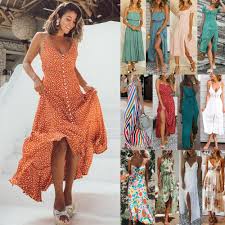 Women Boho Long Maxi Dress Ladies Cocktail Party Evening Summer Beach Sundress Cocktail D Boho Floral Maxi Dress Long Boho Maxi Dress Linen Maxi Dress Summer