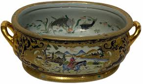 8 decorative oriental themed fish bowl planter design is of colorful butterflies with koi fish swimming inside pot this is made out of ceramic the bowl is 8 in diameter and 6 tall. Sold Price Vintage Chinese Handpainted Oval Fish Bowl Planter Invalid Date Pdt