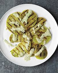 Grilled Green Tomatoes With Creamy Basil Sauce Recipe Recipe Grilled Green Tomatoes Green Tomato Recipes Tomato Recipes