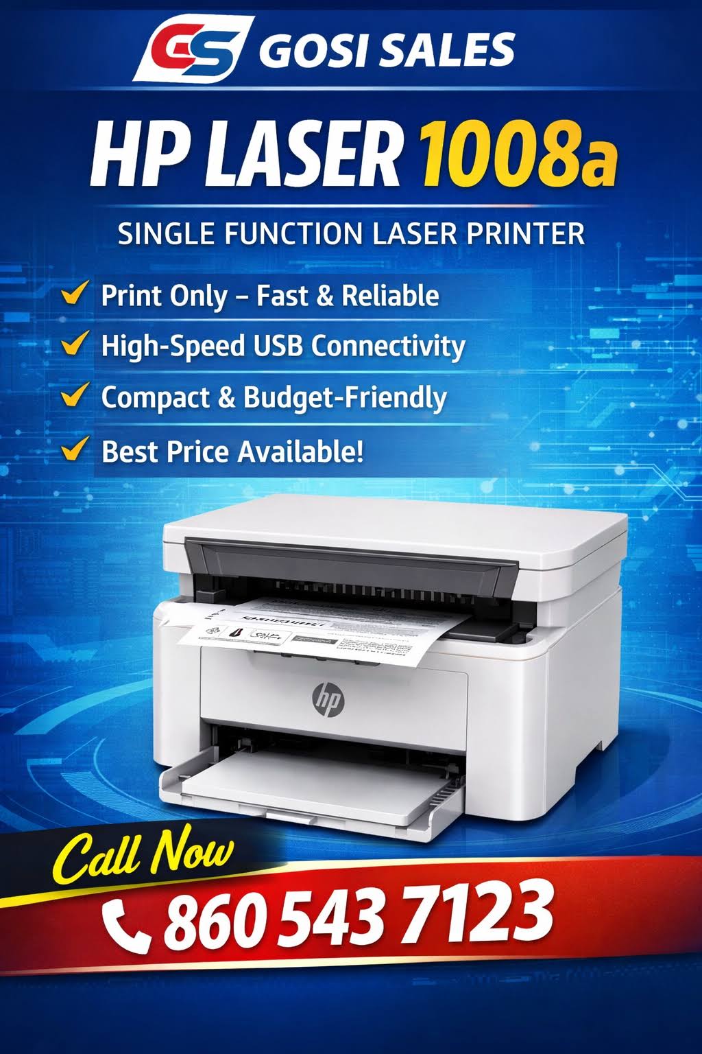 HP Laser 1008a Printer – Single Function Laser Printer in Pune | Gosi Sales product image
