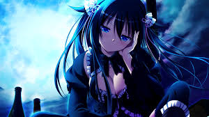 You can protect your hair at night, and even look cute doing it! 4549577 Anime Blue Eyes Moon Long Hair Shinomori Rinon Gensou No Idea Black Hair Anime Girls Night Wallpaper Mocah Hd Wallpapers