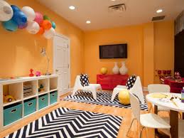 Black And White Kids Play Room Orange Kids Playroom With Black And White Zigzag Rugs Bright Kids Room Kids Room Rug Eclectic Kids Room
