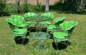 1972 Wrought Iron Woodard Sons Green Patio Set 6 Chairs 2 Tables Glass Tops Patio Set Vintage Patio Patio