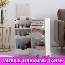 Simple design with elegant white surface makes this dressing table more attractive. Qoo10 Mobile Portable Dressing Table Mirror Storage Cabinet Organizer With W Furniture Deco
