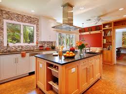 large island and red accent wall hgtv