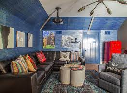 After we got the sofa and claimed our spots, we had more space then we needed. Game Room With Dark Brown Leather Tufted Sectional Contemporary Media Room