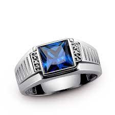 Men S Silver Ring With Natural Diamonds And Blue Sapphire J F M Rings For Men Mens Silver Rings Mens Gemstone Rings