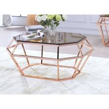 This glam designer coffee table features a striking. Octagon Shaped Glass Coffee Table With Geometric Metal Base Copper Brown Benzara Coffee Table Stone Coffee Table Glass Coffee Table