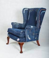 Denim Jeans Wingback Armchair Parker Knoll Sofa Chair Patchwork Furniture Upcycling Mobel Upcycling Stoffrest