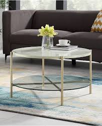 Walker Edison 32 Inch Round Coffee Table In White Faux Marble With Glass Shelf And Gold Legs Reviews Furniture Macy S Coffee Table Round Coffee Table Laminate Table Top
