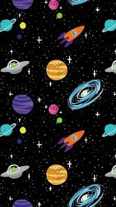 Space Cartoon Aliens Rocket Ships Planets Galaxy Iphone Wallpaper Astheticwallpaperiphonebackgrounds Wallpaper Space Art Wallpaper Galaxy Wallpaper