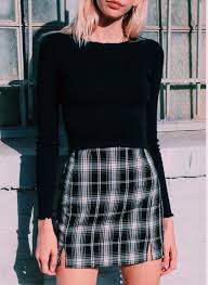 Black And White Checkered Skirt Outfit Summer Black And White Plaid Print Skirt With A Back Zipper Opening And Two Small Front Slits Skirt Pretty Winter Outfits Fashion Teenage Fashion