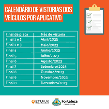Etufor divulga calendário de vistorias para veículos por aplicativos