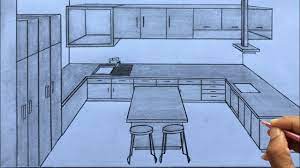 How To Draw A Kitchen Using 1-point Perspective Step By Step - Youtube Point Perspective 1 Point Perspective One Point Perspective
