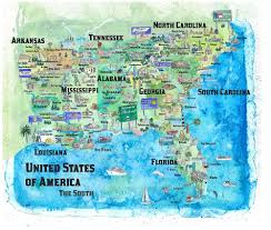 Schau dir unsere auswahl an united states maps an, um die tollsten einzigartigen oder spezialgefertigten handgemachten stücke aus unseren shops für wandbehänge zu finden. Usa Sudstaaten Reiseposter Karte Florida Louisiana Mississippi Arkansas Carolinas Georgia Von Artshop77 Reiseposter Usa Karte Retro Poster