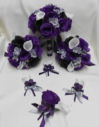 Browse relevant sites & find wedding bouquets. Silk Flower Wedding Bridal Bouquet Purple Eggplant Silver Black Rose Calla Lily Ebay