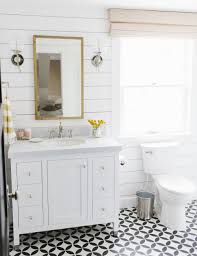 Black And White Patterned Floor Tiles Bathroom Lynwood Remodel Guest Bathroom Shiplap Bathroom Small Farmhouse Bathroom Farm Style Bathrooms