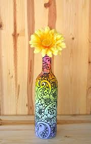 Pastell Regenbogenfarbenen Handbemalt Weinflasche Vase Image 2 Hand Painted Wine Bottles Painted Wine Bottles Wine Bottle Vases