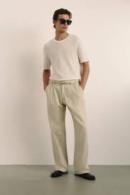 Men - Beige Relaxed-Fit Tailored Linen-Blend Pants - Size: XXL - H&M