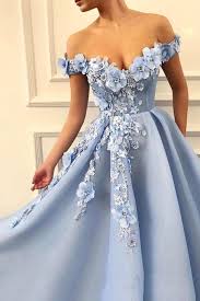 Buy Charming Off Shoulder 3d Flower Appliques Net Blue Prom Dresses Op503 Beautiful Prom Dresses Elegant Dresses Prom Dresses Blue