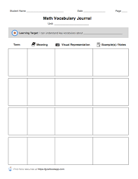 Math Vocabulary Journal Supports Udl Guideline 2 1 Clarify Vocabulary And Symbols These Types Of Jour Vocabulary Word Worksheet Vocabulary Words Vocabulary