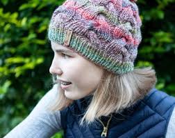 Hand Knitted Cable Pom Pom Beanie: Chunky Acrylic Winter Hat