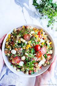 Summer Quinoa Vegetable Salad With Fresh Mozzarella Vanilla And Bean In 2020 Thermomix Recipes Heirloom Tomato Salad Bbq Salads Recipes