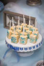 Blue Silver Baby Shower Dessert Table Rice Crispy Treat Pops Diy Boho Baby Shower Boy Shower Desserts Baby Shower Dessert Table Baby Shower Desserts Girl