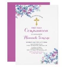 Flower Gold Cross Girl First Holy Communion Invitation Zazzle Com Holy Communion Invitations Communion Invitations First Communion Invitations