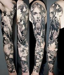 Black And Grey Sleeve Tattoo Women Full Sleeve Tattoos Black And Grey Black And Grey Taattoos Nature Tattoo Sleeve Full Sleeve Tattoos Sleeve Tattoos