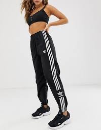 Black And Red Adidas Joggers Adidas Originals Adicolor Locked Up Logo Track Pants In Black Track Pants Women Track Pants Outfit Adidas Track Pants Outfit