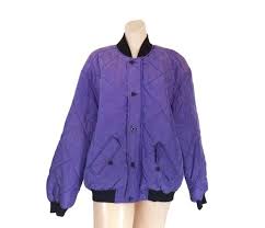 Black And Purple Bomber Jacket Vintage Silk Bomber Jacket 90s Purple Black Quilted 1990s Women By Thevillevintage Silk Bomber Jacket Silk Bomber Jackets