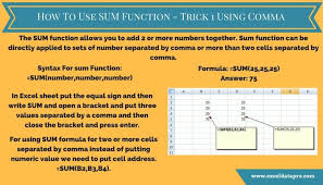 How To Use Sum With Comma Function Exceldatapro Sum Function Being Used