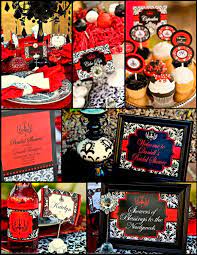 Bridal Shower Food Labels Black And Red Damask Red Wedding Shower Black Wedding Decorations Red Bridal Showers Bridal Shower